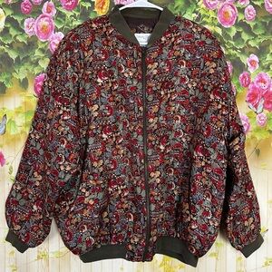VINTAGE Casual Corner Brown Fall Leaves Silk Jacket Size M